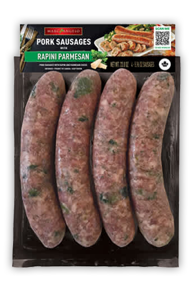 Marcangelo pork sausages with rapini parmesan