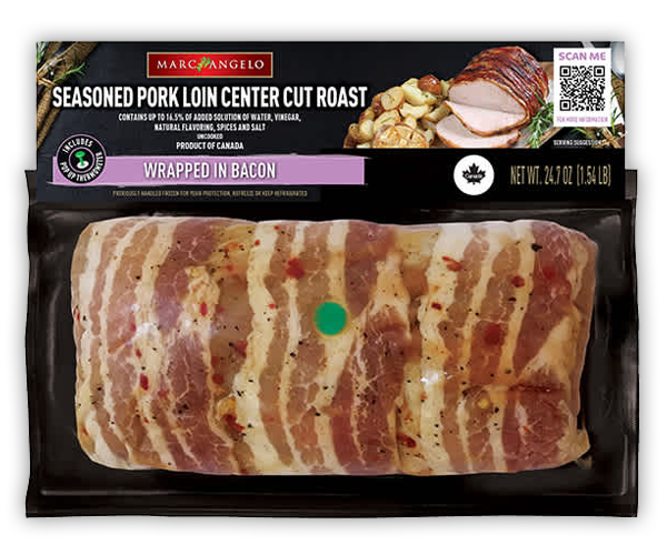 Marcangelo seasoned pork loin roast wrapped in bacon