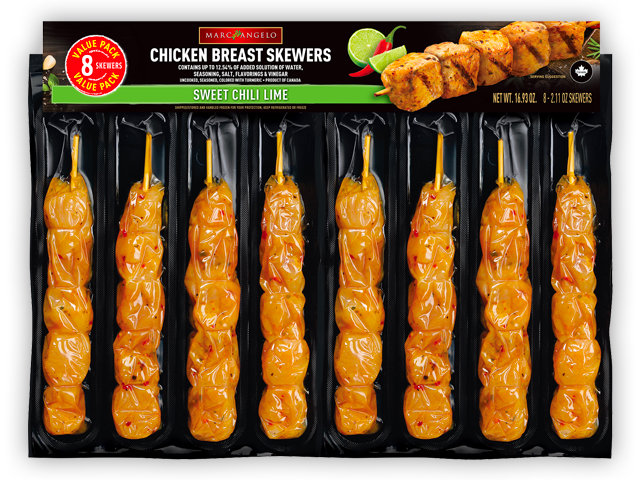 Marcangelo Foods Sweet Chili Lime Chicken Skewers Marcangelo Foods Sweet Chili Lime Chicken Skewers