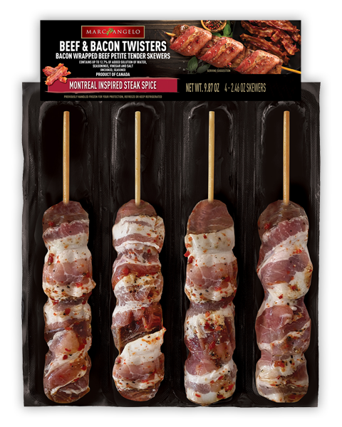 Marcangelo bacon twisters beef skewers Montreal inspired