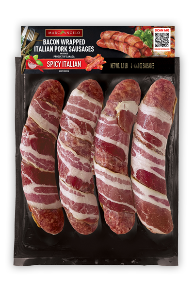 Marcangelo bacon wrapped spicy Italian pork sausages Marcangelo bacon wrapped spicy Italian pork sausages