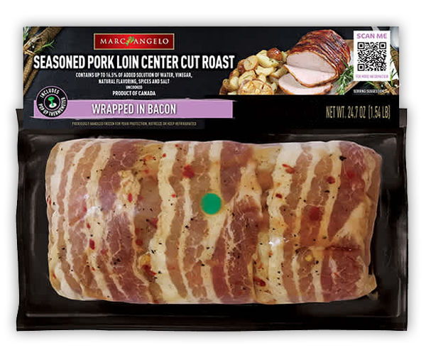 Marcangelo seasoned pork loin roast wrapped in bacon