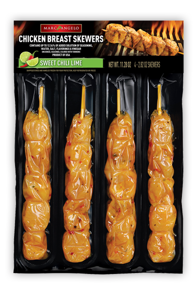 Marcangelo Foods Sweet Chili Lime Chicken Breast Skewers Marcangelo Foods Sweet Chili Lime Chicken Breast Skewers