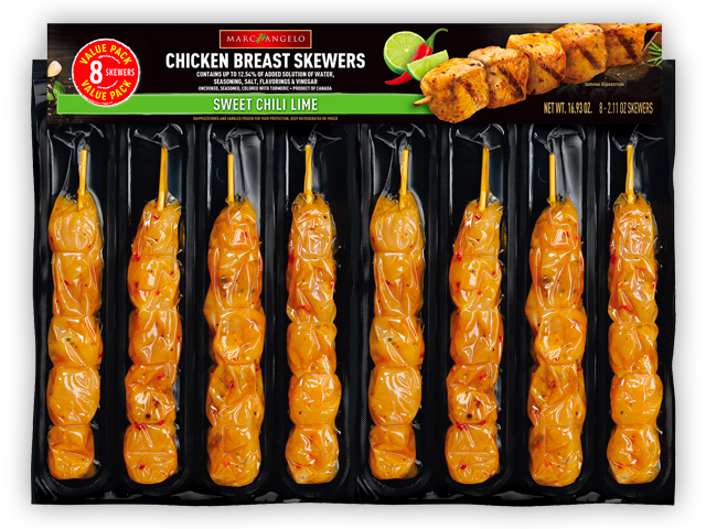 Marcangelo Foods Sweet Chili Lime Chicken Skewers Marcangelo Foods Sweet Chili Lime Chicken Skewers