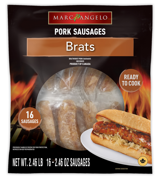 Marcangelo Foods Brats Pork Sausages - 16 Sausages Marcangelo Foods Brats Pork Sausages - 16 Sausages