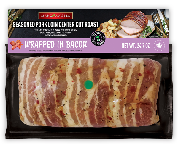 Marcangelo seasoned pork loin roast wrapped in bacon