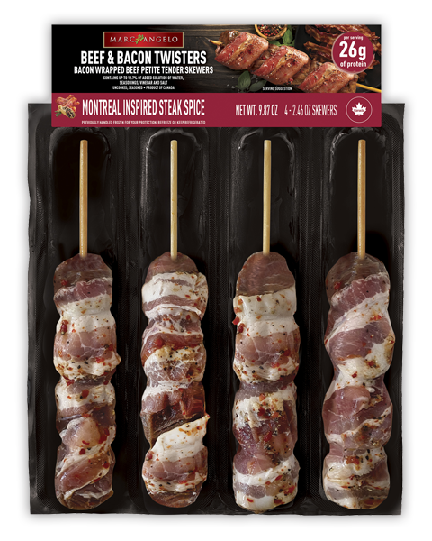 Marcangelo bacon twisters beef skewers Montreal inspired