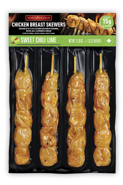 Marcangelo Foods Sweet Chili Lime Chicken Breast Skewers
