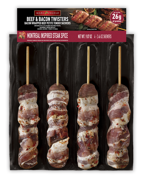 Marcangelo bacon twisters beef skewers Montreal inspired
