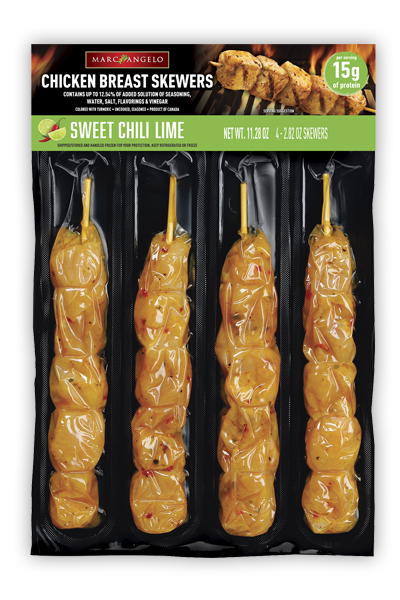 Marcangelo Foods Sweet Chili Lime Chicken Breast Skewers
