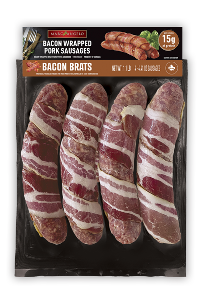 Marcangelo bacon wrapped brats pork sausages