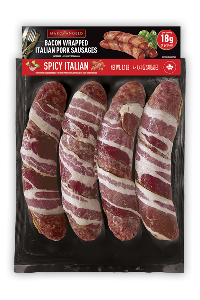 Marcangelo bacon wrapped spicy Italian pork sausages