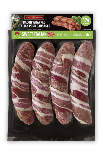 Marcangelo bacon wrapped sweet Italian pork sausages